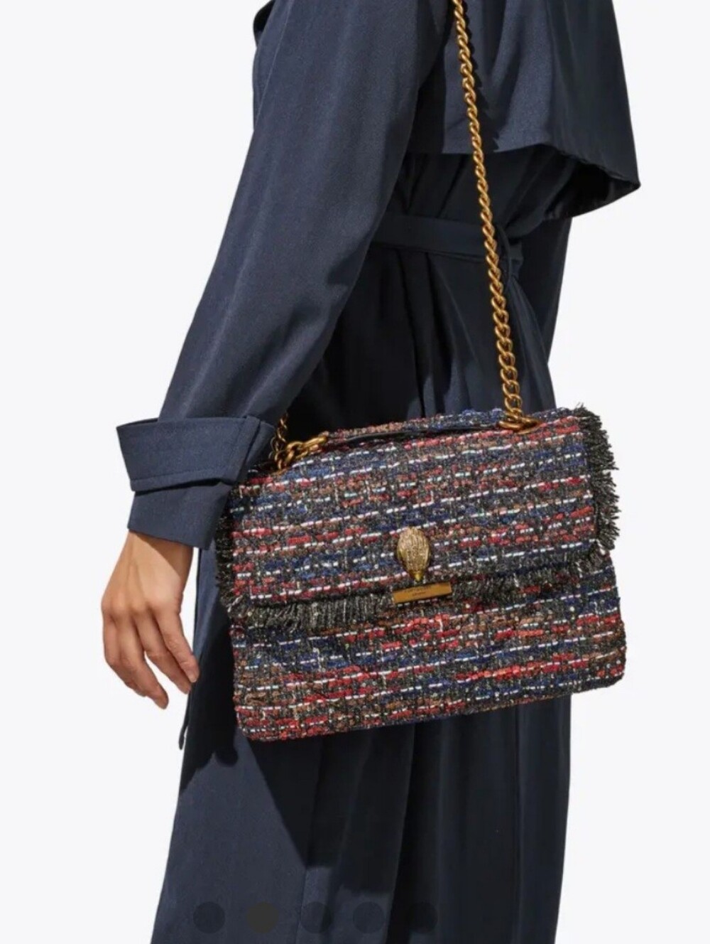 Kurt Geiger Large Kensington Tweed Red Navy Black Antique Brass NWT